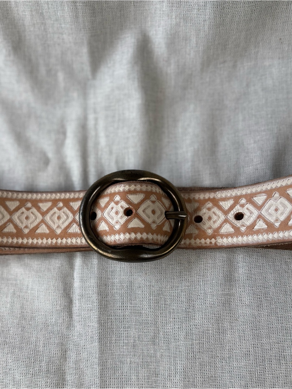 Lucky Brand Embossed Leather Belt Womens M Antique Brass Buckle Western 1.5” - Picture 4 of 14